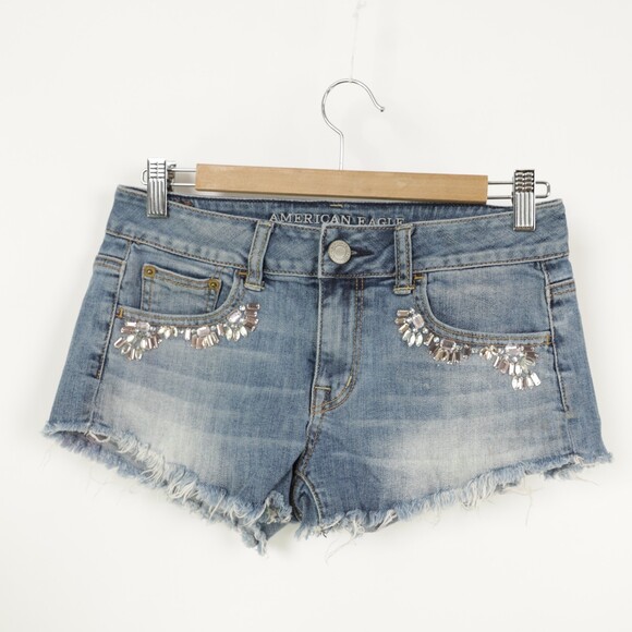 American Eagle Outfitters Frayed cut off sequin denim shorts size 2 - Picture 1 of 10